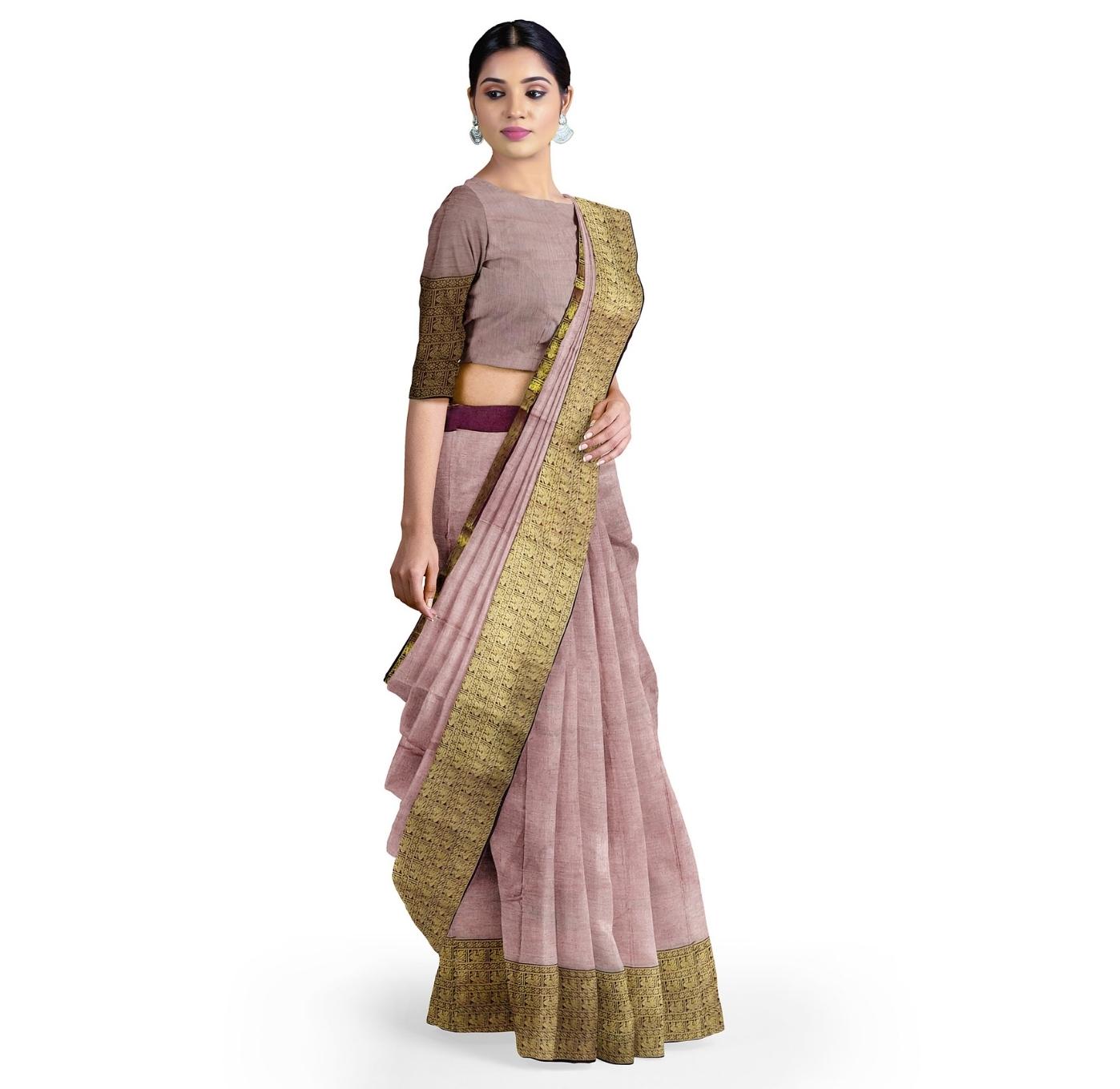 Plain Handloom Cotton Saree with woven border