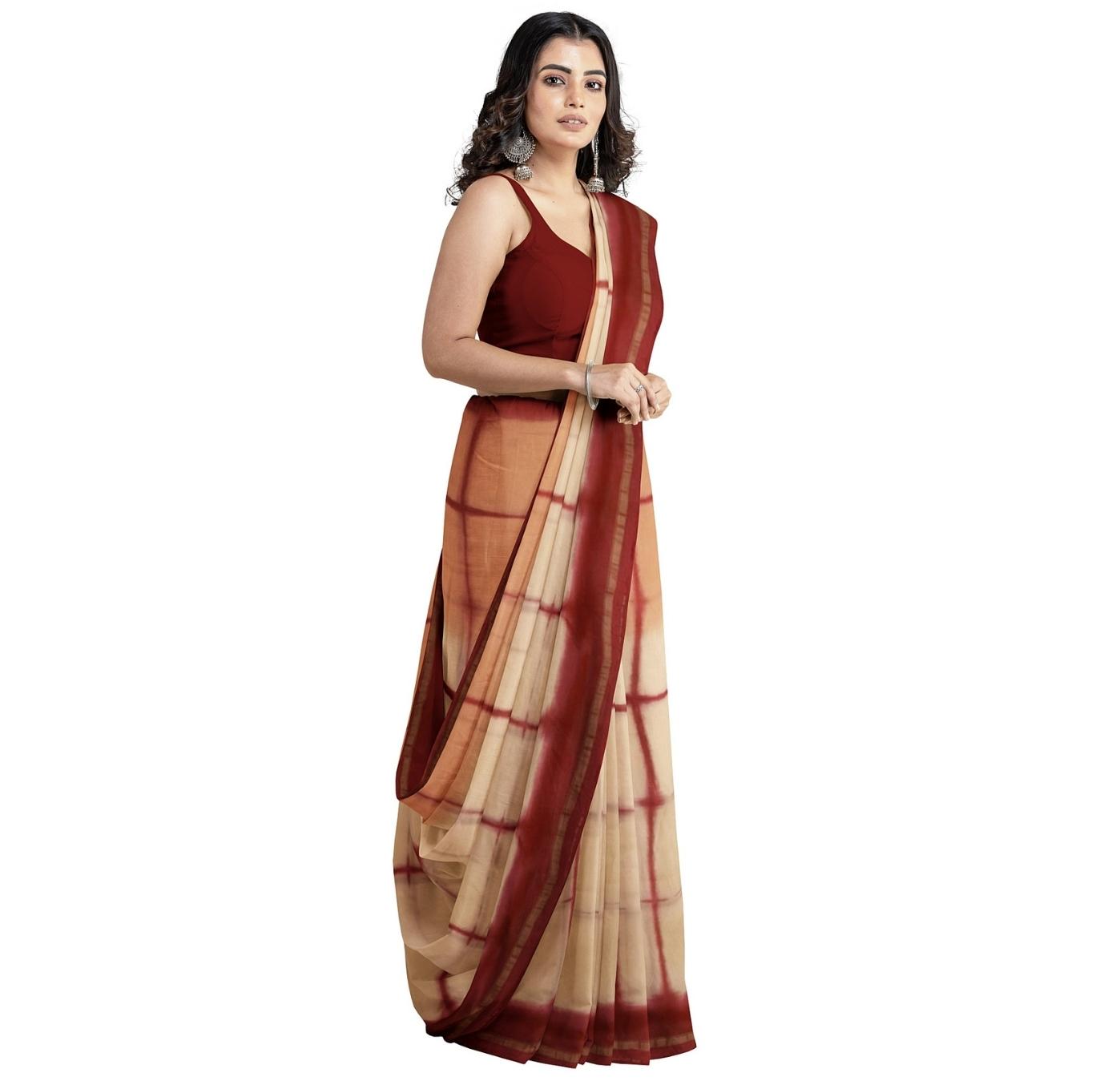 Multi Shade Chanderi Silk cotton Saree With Bagru Block Print