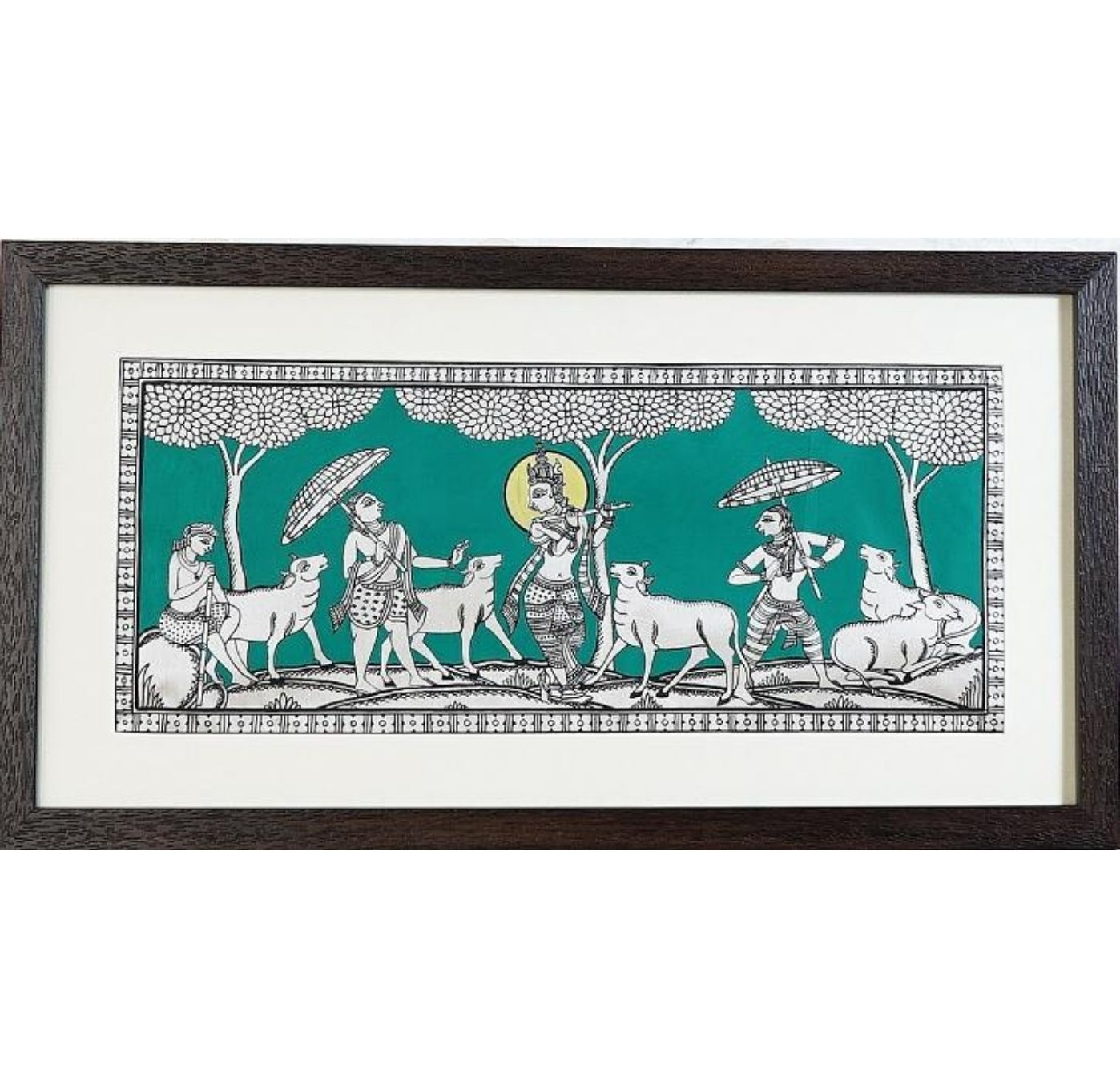 Pattachitra- Krishna with Sakhas