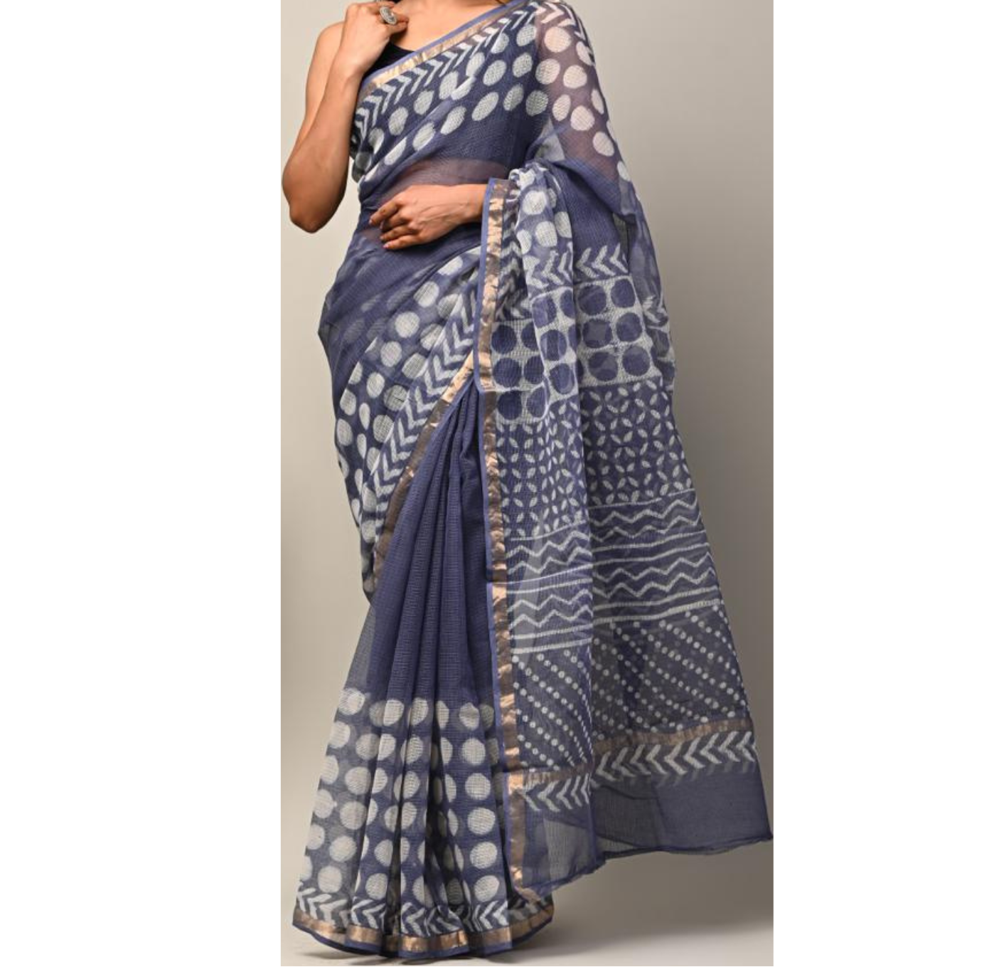 Hand Block Printed  Kota Doria Saree