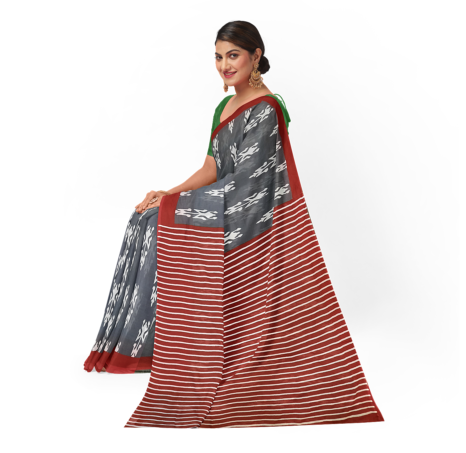 Chanderi Silk Cotton Saree With Bagru Block Print 11