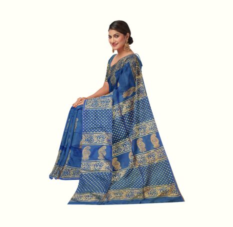 Katan Silk Saree With Gold Block Print 22