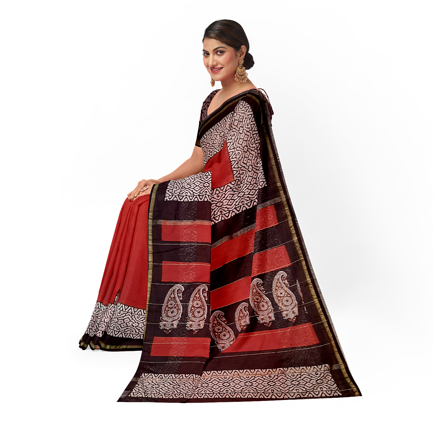 Chanderi Silk cotton Saree With Bagru Block Print